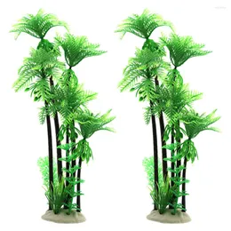 Decorative Flowers 2 Pcs Artificial Coconut Tree Aquarium Accessories Rockery Fake Palm Trees Plastic Miniature Child