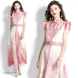 Ubranie etniczne 2023 Pink Floral Abaya Arabic Long Dress Kobiety muzułmański marokański kaftan jalabiya islam Dubai Party A-Line Ramadan