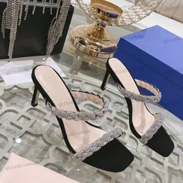 Klasyczne sandały damskie na wysokim obcasie Super Flash Rhindiamonds Sexy Women Shoes Jednokolorowe buty do sukienki Proste Retro Mule Buty biurowe Bankietowe