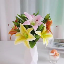 Decorative Flowers & Wreaths 35cm Single Lily Artificial Flower Feel Plastic Fake 1 Head And 2 Buds Mini PU Simulation Wedding Home Decorati