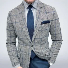 Męskie garnitury Blazers Europejski i amerykański płaszcz wielokolorowy Business Men's Casual Suit Big Grid po centralnym płaszczu szczelinowym Mężczyźni 230328