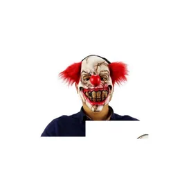 Party Masks Halloween Mask Scary Clown Latex Fl Face Big Mouth Red Hair Nose Cosplay Horror Masquerade Ghost Delive Dha7G
