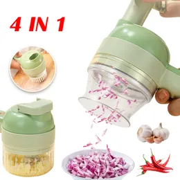 Fruktgrönsaksverktyg 4 In1 Multifunktionell elektrisk grönsaksskärare Skivor Vitlök Lera Masher Machine Chopper Matskiva PRSSING Mixer USB Laddning 230328