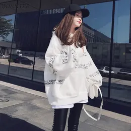 Dam T-shirt Huvtröjor Wanita Musim Dingin Lebih Tebal Estetika Hangat Huruf Dicetak Longgar Harajuku Gaya Korea Muda Chic Semua Cocok Pakaian Jalan 230328