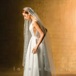 Veli da sposa Velo Uno Strato Con Perle Velos De Noiva Senza Pettine Lunghezza 1,5 MSposa