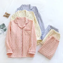 Domowa bawełniana odzież sutowa Koreańska Koreańska bieliczka do snu Różowa wiśniowa piżama dla kobiet Summer PaJamas Girls Pijama Krótki salon z długim rękawem 230328