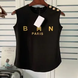 Nytt mode Barman T-shirt för kvinnor Ärmlös designer Sport exklusiv lyxig rundhalsad bomullsbroderi med dubbelt garn
