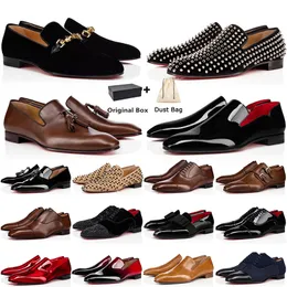 2024 Christain Loubotin Red Bottomlies Luxury Men Dress Shoes Loafers Sneafers Suede Suede Patent Leather Rivet