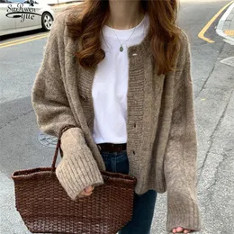 Women's Knits Tees Autumn Elegant Warm Sweater Cardigan Fashion Loose Thick Vneck Knitted Gentle Vintage Winter Clothe Tops 16053 230328