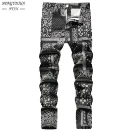 Mens Jeans Autumn Printed Paisley Fashion Classic Daily Regular Fit Casual Stretch Pants Man Loose Jeans Hombre Trousers 230327