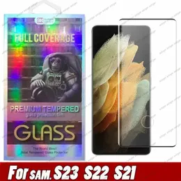 Protetor de tela curvo de quadro transparente 3D para Samsung Galaxy S23 S22 S20 S21 Note20 Ultra S10 S9 S8 Plus Capa de vidro temperado Amigável filme de aço Cola de borda com caixa de embalagem