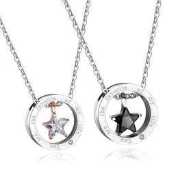 Pendant Necklaces Couple Necklace Circle Star Women Men Sweet Jewelry Engraved Words You Are The Favorite Of My Life