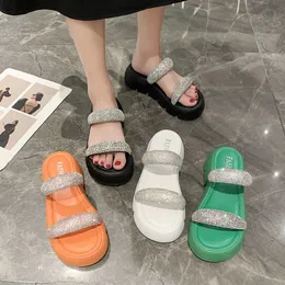 Slippers COOTELILI 2022 New Fashion Slippers Women Platform Summer Women Slippers Slip On Diamond Decoration 5cm Heel Casual 35-40 G230328