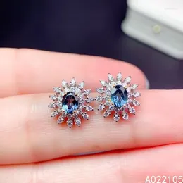 Kolczyki stadnorskie KJjeaxcmy Fine Biżuteria 925 SREBRIL SREBRNY INKLATOWY Naturalny Londyn Blue Topaz Women Eleganckie klasyczne ćwieki klejnotów na uszach