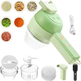 Fruit Vegetable Tools 4 In 1 Portable Electric Vegetable Cutter Set Wireless Food Processor Electric Food Chopper for Garlic Chili Meat with Brush 230328