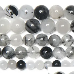 Камень 8 мм натуральный гладкий черный рутилированные кристаллы кварца свободные бусинки 15 Strand 4 6 8 10 12 мм размер выбора для выбросов ювелирных изделий Dealive dhedx