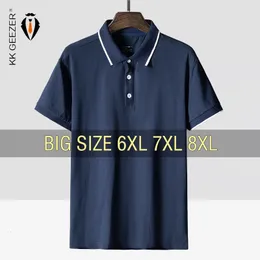 メンズポロスメンポロシャツコットンサマーサイズ6xl 7xl 8xlプラスサイズ弾性半袖Tシャツブラックルーズ男性ドロップ230328