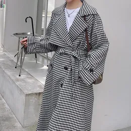 Damen Jacken Mantel Trench Kotak kotak Fashion Musim Semi Wanita dengan Sabuk Kerah Lipat Bawah Femme Casaco Abrigo Streetwear 230328