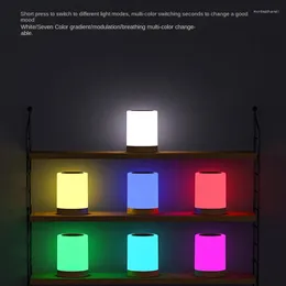 Nattljus Led Bedside Lamp Touch Dimable med 7 färger och 4 lägen Träkorn Ljus USB -laddningsbart bord