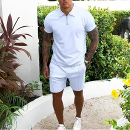 Men s Suits Blazers Mens Tracksuit Suit Summer short sleeve Thin Polo Shirt Sport Shorts 2 Piece Men Solid Set Casual Jogging Sportswear 230328