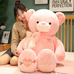 Big Teddy Bear مع Tie Bow Plush Toy Soft Bear Postged Doll Mift For Miss You Home Decord Homes Valentine's Day For Gir