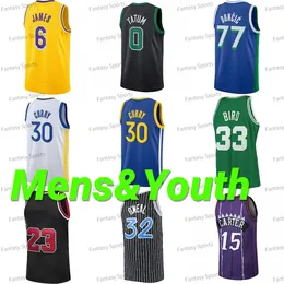 Nowy Stephen 30 Curry Basketball Jersey Giannis Booker Allen Iverson Larry Bird Doncic 12 Ja Morant 24 23 8 6 Men Młodzież Koszulki Koszule Koszulki zszyte