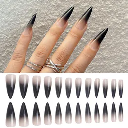 أظافر كاذبة 24 PCS Long Stiletto Tips Tips Bradient Wear Cover Cover Cover Patchs Press on Art Girls Phingernails