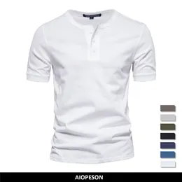 Herr t-shirts aiopeson 100% Cotton Henley Collar T Shirt Men Casual Högkvalitativ sommar Kort ärm Mens T Shirts Fashion Basic T-shirt Male 230327