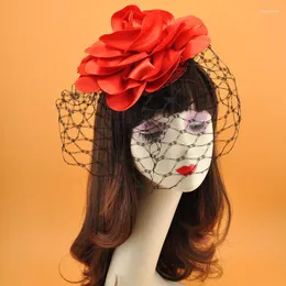 Copricapo Ornamenti per cappelli vintage Velo di garza Grande fiore di rosa Top Capelli per feste Tiara Accessori per abiti Corea Giappone Nero Bianco