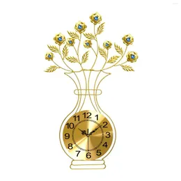 Orologi da parete Orologio in metallo Senza ticchettio Decorativo Portico Decorazione Ornamento Appeso Vaso Foglie per Camera da letto Dormitorio interno Loft Corridoio El