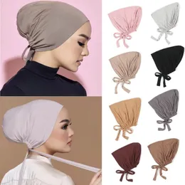 Ethnische Kleidung 18 Farben Premium Jersey Muslim Innenkappe Stretch Hijab mit Seil verstellbar Frauen Unterschal einfarbig islamischer Turban