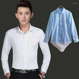 Koszulki męskie koszule biznesowe kombinezon profesjonalny komfortowy nie-żelazo topy z długim rękawem koreańskie stretch biali mężczyźni szczupli mężczyźni