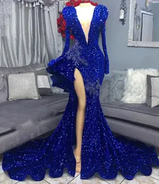 Arabo 2023 Aso Ebi Royal Blue Prom Dress Perline Cristalli Sirena Serata formale Festa Secondo ricevimento Compleanno Fidanzamento Gwons Abiti Robe De Soiree ZJ0343 es