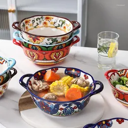 Bowls Double-Ear Bowl Creative Big Soup Ceramic Noddle Instant Noodles Rice Exotic Style Large Size Plate