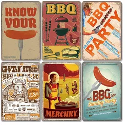 BBQ Beer Party Poster Vintage Metal Tin Signs Grill Time Retro Plack väggdekor för bar bakgård strandhusdekor tallrik 30x20 cm w03