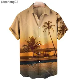Erkekler Sıradan Gömlekler Kısa Kollu Hindistan Cevizi Ağacı 3D Baskılı Gömlek Erkekler Hawaii tarzı Gevşek Baskı Gömlek Erkekler Gevşek Yaz Plajı Gömlek Üstleri W0328