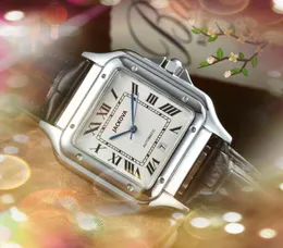 Toppmärke Fashion Mens Time Clock Watches Auto Date Män Square Roman Simple Tank Dial Casual Business Läderbälte Populära japanska rörelser Quartz Wristwatch