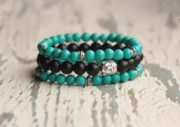 Strand Beaded Strands Buddha Meditation Stack Bracelets 6 mm Turquoises Ustaw dar bransoletki dla mężczyzn Buddyzm Energia