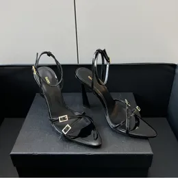 5A Brand Designer High Heels New Melody High Heels Sandaler Luxury Cross Soe Up Dress Shoes Lady Sandal Leather High Heel YSL10CM