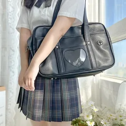 Borse da sera PVC Heart Ita Japan Cosplay School Bag JK Uniform Messenger Borse a tracolla con fori in pelle PU giapponese Blck