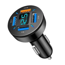 Ny 66W LED-billaddare PD Fast Charging Type-C 4 USB-portar Voltmeter Cigarettändare för mobiltelefon