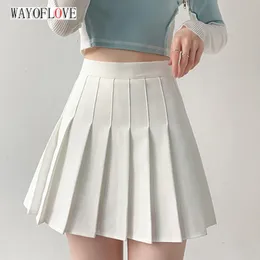 التنانير Wayoflove كل موسم التنانير المطوية للنساء الأبيض High Weist Y2K A-Line Kawaii Skirt for Girls School Sexy Mini Plateed Traints 230328