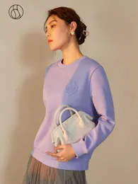 Womens TShirt DUSHU Sweter Pullover Wanita Kaus Kasual Ungu Hoodie Longgar Leher Bulat Atasan Padat Musim Semi 2023 Lengan Panjang 230328