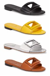 womens Signature leather sandals flat slippers fashion letter cutout causal rubber mules women shoes