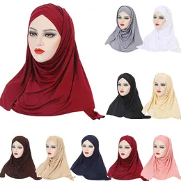 Muslim Women One Piece Amira Cross Pull On Ready Instant Hijab Long Scarf Islamic Turban Shawl Ramadan Femme Headwear Wrap Caps