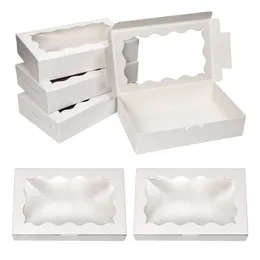 White Brown Kraft Cookie Box med Clear Window Premium Small Paper Present Box Container till dessert bakverk godisförpackning LX5513