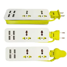 Sockets EU -remsa med 4 USB Portable Extension Socket US UK Plug 15M CABLE AC Travel Adapter USB Smarttelefonladdare Z0327