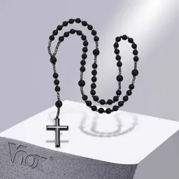 Collane a ciondolo Vnox Nero Collane a croce di rosario per uomini Donne Power Balance Collana Ematite Chiesa Gioielli di preghiera P230327