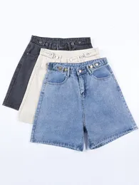 Kvinnors shorts ailegogo sommar kvinnor knapp wigh ben jeans shorts casual kvinnlig hög midja lös fit blå denim shorts 230328