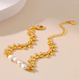 Charm Bracelets MKOPSZ Sweet Gold Color Ears Of Wheat Chain Bracelet Baroque Imitation Pearl For Women Fashion Jewelry Gifts